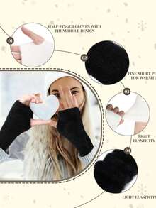 1 Pair New Luxury Mink Cashmere Half Finger Gloves, Women's - Super Soft Fuzzy Knitted Fingerless Warm Gloves, Skin-Friendly Warm, With Wrist Cuff, Touch Screen Compatible, Solid Color Fashion Design, Suitable For Office Typing, Student Writing, Indoor And Outdoor Daily Use, Snug And Anti-Slip Hand Protection - Multicolor - View 3
