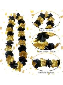 2pcs Halloween Black & Gold Party Garland Birthday Photo Prop Set, Black & Gold Floral Hawaiian Garland Necklace, Fun Selfie Accessory To Capture Unforgettable Moments - Suitable For Birthday, Wedding, Halloween Costume Party Decoration, Neck Garland - Ideal Choice For Bachelorette Party Events - Multiple Styles - View 5