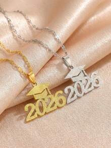 1pc Classic Fashion Stainless Steel Graduation Hat 2026 Decorative Pendant Necklace Graduation Season Fashion Jewelry Accessories Souvenir Teen Jewelry Accessories - Multicolor - View 2