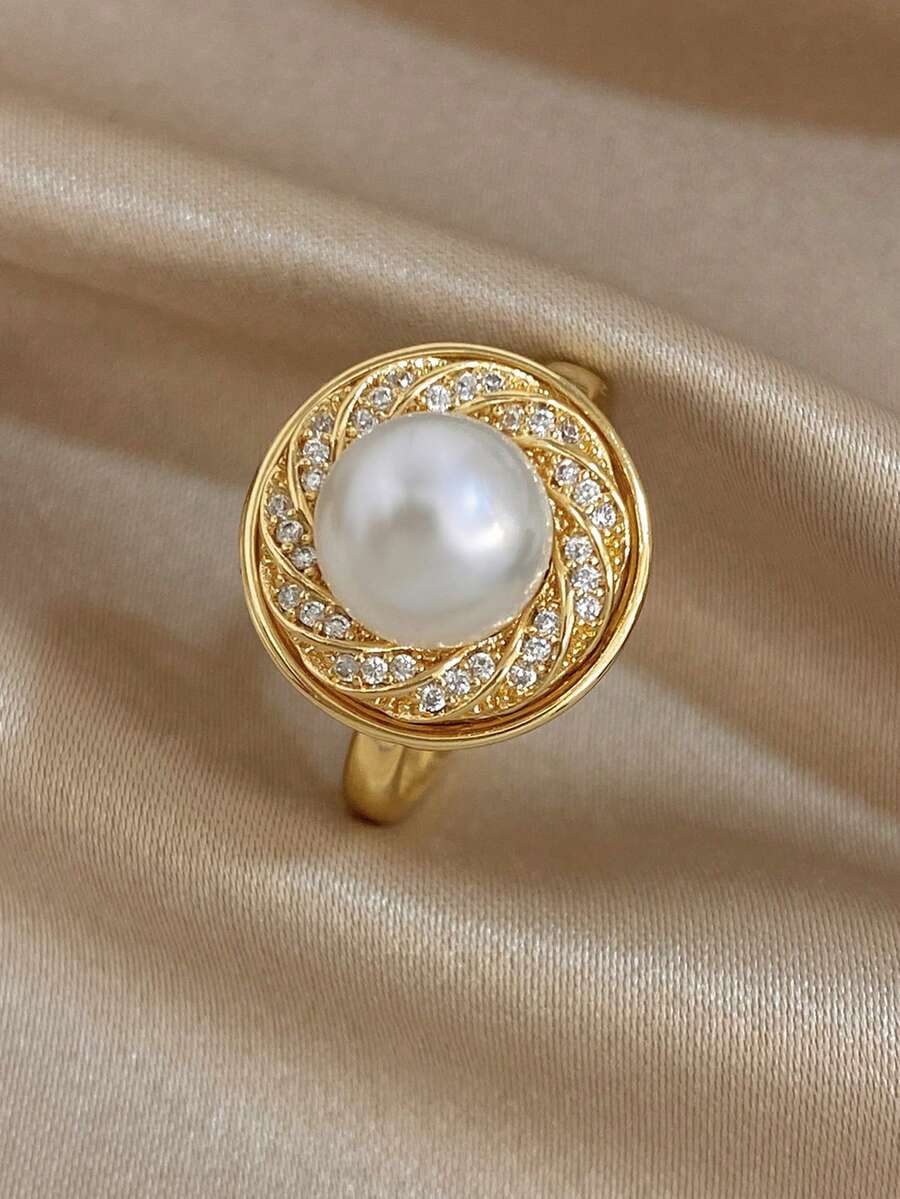 1 chiếc nhẫn mạ vàng đính ngọc trai giả có thể xoay, nhẫn nữ, nhẫn ngọc trai, nhẫn mạ vàng, thích hợp đeo hàng ngày/hẹn hò/dự tiệc, mùa tốt nghiệp, mùa nghỉ lễ, lễ Phục sinh, quà tặng ngày Valentine, quà tặng ngày của Mẹ, trang sức mùa hè, trang sức đi biển, trang sức phong cách Bohemian - Nhiều màu - Xem 1