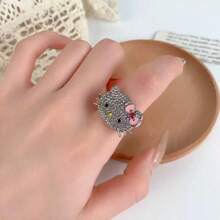 SANRIO 1 chiếc nhẫn Hello Kitty hoạt hình đính đá Zirconia, nhẫn hở điều chỉnh được hình mèo dễ thương, thời trang và thanh lịch. - KT - Xem 10