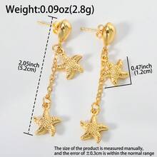 1 Pair 18K Gold Plated Tassel Starfish Earrings, Summer Beach Jewelry For Women & Girls - Gold - View 4