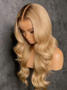 Ombre Blonde Body Wave Synthetic Wigs Natural Looking 13x4 Hd Lace Front Wigs Free Parting Glueless Wigs Synthetic Hair Heat Resistant Fiber Ombre Blonde Color Water Wave Synthetic Lace Front Wig For Women - bóng vàng - Xem 5