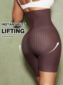 1 pieza Pantalones sin costuras de cintura alta con control abdominal para mujer, ropa interior moldeadora con compresión ajustada para dar forma a la Bottom del Body, faja reductora para entrenamiento de cintura - Óxido marrón - Ver 2