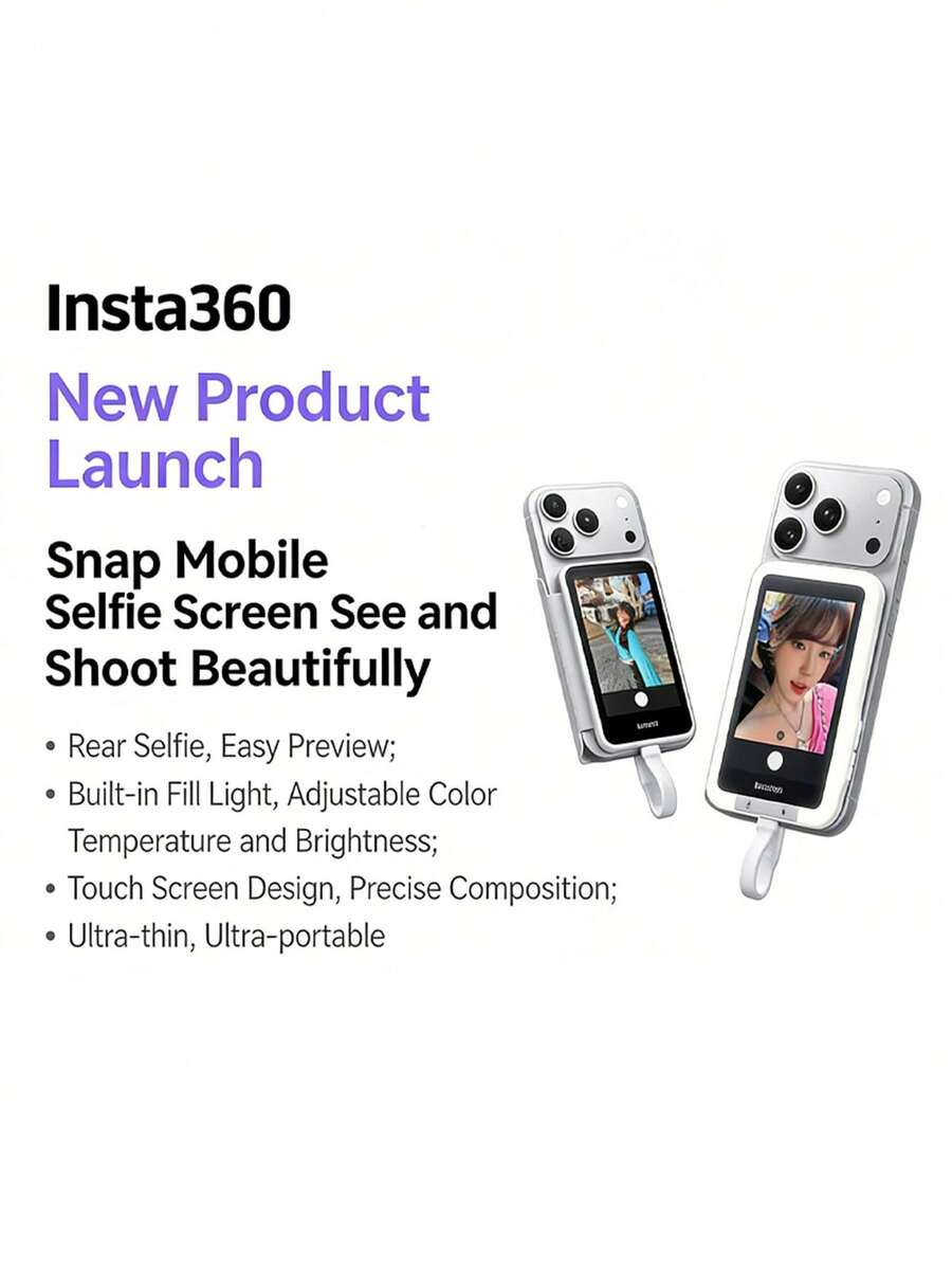 Insta360 Pantalla trasera para selfies, proyector de pantalla para selfies, cámara instantánea, dispositivo para selfies, diseño de pantalla táctil, ultradelgado y portátil, compatible con Apple y Android. - Blanco - Ver 1