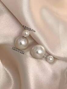 一对复古简约优雅时尚百搭白色双面仿珍珠耳钉，适合少女日常、节日、派对佩戴 - 雙面仿珍珠 - 查看 6