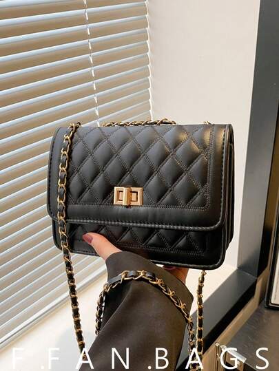 Rhombus Solid Color Chain Small Square Bag, Fashion Shoulder Bag, Minimalist Chic Crossbody Bag For Women