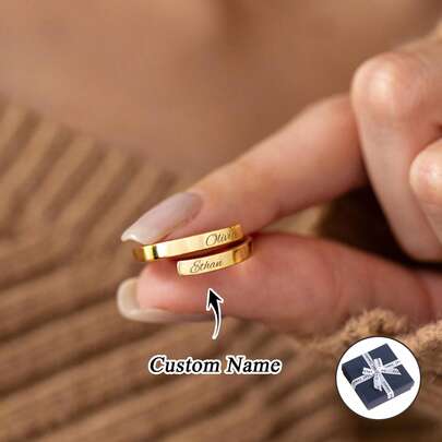 1 chiếc nhẫn khắc tên đôi, nhẫn tên đôi cá nhân hóa, nhẫn mở có thể điều chỉnh, quà tặng cá nhân hóa cho mẹ, quà kỷ niệm cho cặp đôi, quà tặng Ngày của Mẹ, quà tặng Lễ Phục Sinh, nhẫn khắc tên theo yêu cầu, nhẫn đơn giản và thanh lịch.