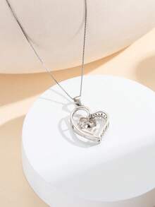 1件S925纯银双心吊坠项链，盒式链项链，适合女性婚礼/派对佩戴 - 雙愛心 - 查看 3
