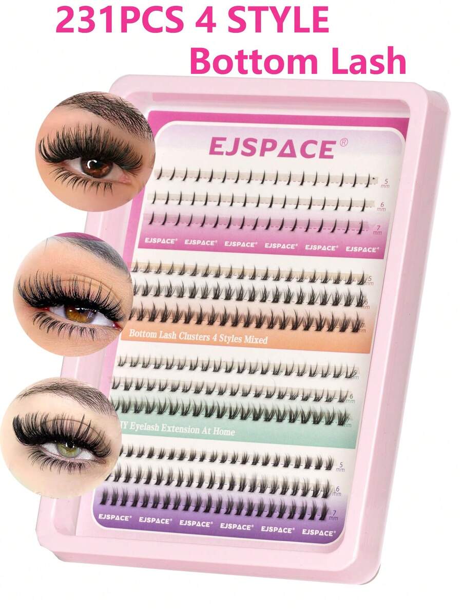 Bottom Lash Clusters Kit DIY Eyelash Extensions 4 Styles Bottom Lashes Extension Kit Wispy Lower Eyelash Clusters Kit 5-7mm Natural Individual Lashes 212Pcs For Bottom Lash Extension - D - View 1