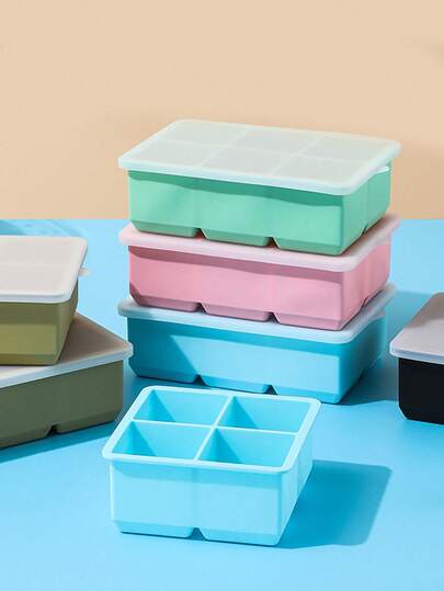 6-Cavity Silicone Tray With Lid, Home & Bar Creative Square 5cm Large Mold