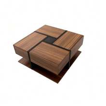 High-Gloss Coffee Table With 4 Drawers, Linear Design And Unique Color Combination, Storage Space Underneath. 78 X 78 X 36 Cm. - Natural Color - View 11