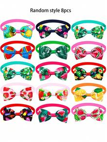 8件装夏季限定水果图案领结，可调节宠物项圈领结装饰，适用于小型/中型猫狗，适合派对、生日、宠物美容，款式多样 - 彩色 - 查看 11