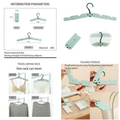 Foldable Travel Hangers ABS Plastic Expandable 10-15 Inch Heavy Duty Clothes Hangers With Space Saving Design For Business Trips 1 PCS Green