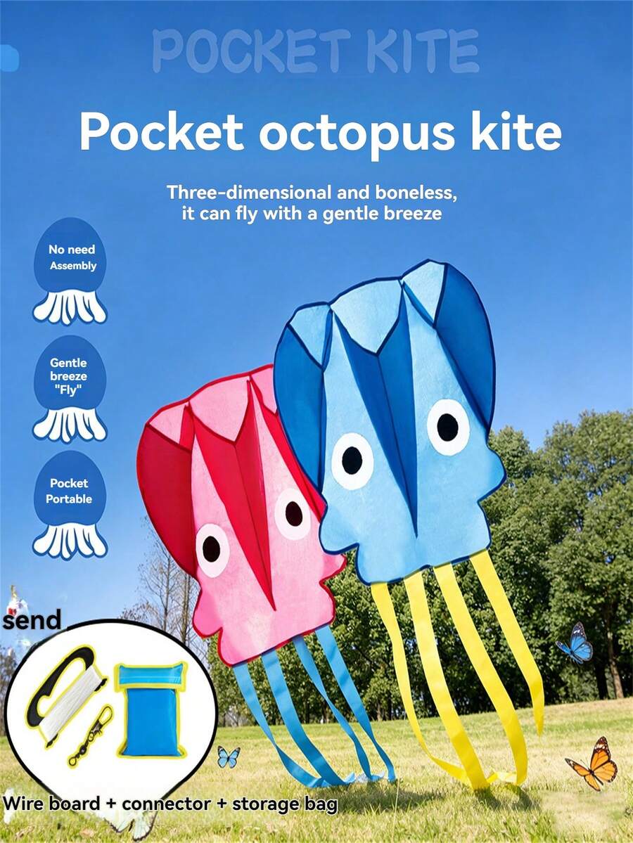 Octopus Shaped Kite, Soft Boneless Body, 3 Air Inlets, Easily Flies In Light Wind, 100m Kite String, Suitable For Teens And Young Adults To Play Outdoors In The Park For Stress Relief