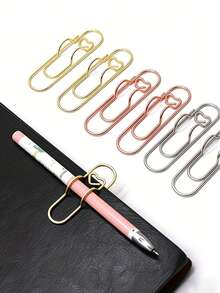 6Pcs Heart Shaped Metal Pen Clips, Mixed Color Cute Pen Hanger Paper Fastener, Journal Notebook Planner Decor Stationery Accessories - Multiple Styles - View 3