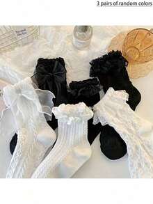 3/6 Đôi tất kiểu anime Nhật Bản dành cho nữ - Tất dài ren hình bàn chân búp bê, tất ngắn mềm mại có viền bèo nhún, tất cosplay dễ thương (đen trắng), tất nữ, tất ren nữ, tất dễ thương nữ, tất nữ, tất viền bèo nhún nữ - Nhiều màu - Xem 6