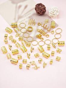 55个多形状弹力发圈 - 可调节合金发夹，波西米亚风男女通用发饰 - 金色 - 查看 6