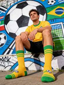 3 đôi tất dài đến bắp chân, họa tiết bóng đá, kiểu dáng thời trang, đa năng, phù hợp cho mọi mùa, xuân/hè. - Nhiều màu - Xem 5