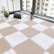 24-Piece Solid-Color Bedroom Full-Floor Carpet, Seamless Connection, Stain-Resistant, Suitable For Home Decoration, Floor Mat, Applicable To Bedroom, Living Room, Study, Indoor Decoration - 粉紅色+白色 - 查看 2