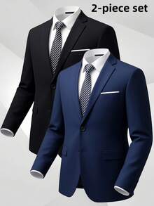 Bộ 2 áo vest nam, áo blazer công sở kiểu dáng thường ngày, thiết kế hai hàng cúc, phù hợp cho đám cưới, sự kiện kinh doanh, tiệc tùng, công sở thường ngày, đi làm quanh năm. - Nhiều màu - Xem 2