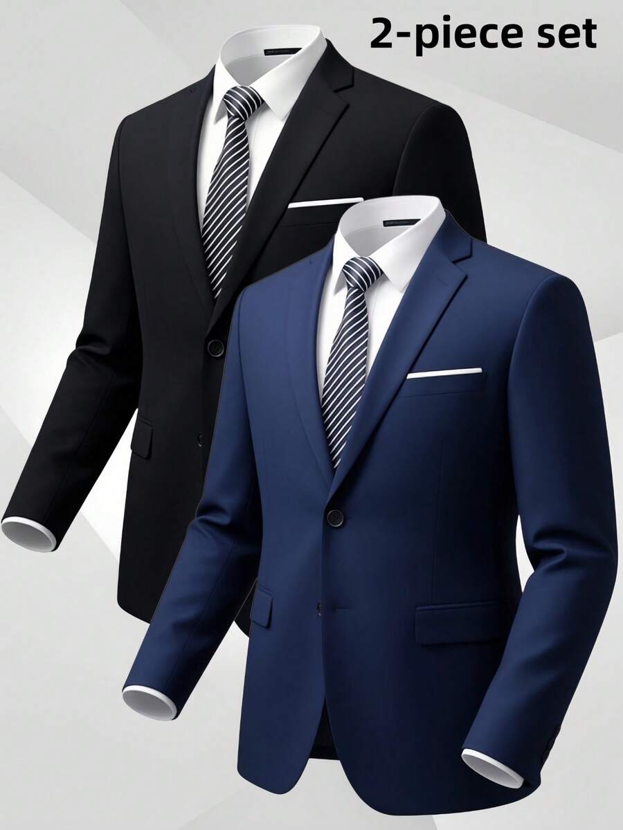 2pcs Men's Suit Jacket, Business Casual Blazer, Double-Breasted Design, Suitable For Weddings, Business Events, Parties, Casual Office, All-Season Commute - Multicolor - View 1