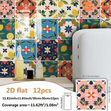 12 piezas de pegatinas de azulejos con diseño floral de plantas, resistentes al agua y al aceite, calcomanías de vinilo removibles para salpicadero de cocina - 12 piezas - Ver 14