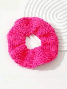 1pc Solid Color Knitted Fuzzy Scrunchie, Elastic Hair Tie, Soft Stretchy Fashion Ponytail Holder, Hair Accessory Suitable For Women Party, Outdoor, Daily Wear Holiday Accessories Hair Elastics Hair Rubber Bands Hair Rope Elastic Hair Tie - Hot Pink - View 5