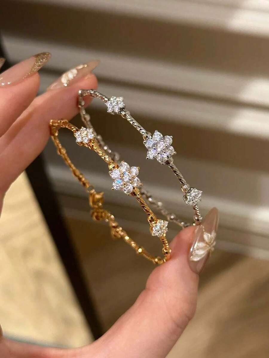 Shiny Sunflower Zirconia Elasticity Bracelets For Women Girls Sweet Flowers Star Jewelry Party Aesthetic Accessories - Multicolor - View 1