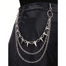 ROMWE Grunge Punk 1pc Multi-Layer Alloy Stud Decor Waist Chain, Edgy Alternative Rock Statement Accessory, Adjustable Layered Metal Belt With Pyramid Spikes, Gothic Hip Hop Streetwear Waist Jewelry For Jeans Pants Dresses Concerts Daily Wear - 銀色 - 查看 4
