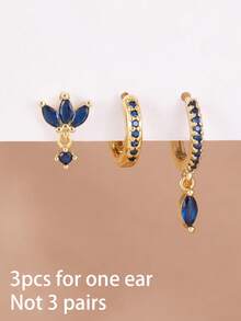 3PCS Luxury Cubic Zirconia Horse Eye Dangle Earrings Sets For Women 18K Gold Plated Geometry Stud Earrings Fashion Elegant Aesthetic Jewelry - 3PCS-gold 3 - View 4