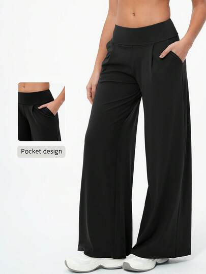 TimeOff 1pc Women Loose Fit Cinched Waist Pockets Wide Leg Sports Pants