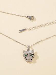 1pc Women's Fashion Gold-Plated Leopard Head Pendant Necklace, Inlaid With Sparkling Rhinestones, Suitable For Cross-Border Parties, Weddings And Daily Wear - Multicolor - View 2