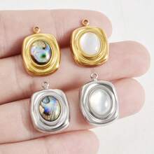1 buah/4 buah Kalung/Anting Liontin/Anting-anting Kerang Persegi Panjang & Oval Geometris Emas/Perak Bertatahkan Baja Tahan Karat 304 Antik, Aksesoris Perhiasan DIY - S3226 - View 1