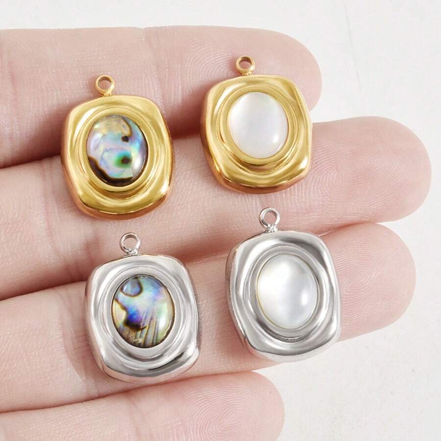 1 buah/4 buah Kalung/Anting Liontin/Anting-anting Kerang Persegi Panjang & Oval Geometris Emas/Perak Bertatahkan Baja Tahan Karat 304 Antik, Aksesoris Perhiasan DIY - S3226 - View 1