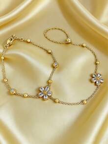 1pc Fashionable 18K Gold Plated Stainless Steel Flower Zirconia Knuckle Ring Bracelet, Waterproof And Fade-Resistant, Suitable For Women's Daily Wear, Gifts, Formal Events - Gold - View 5