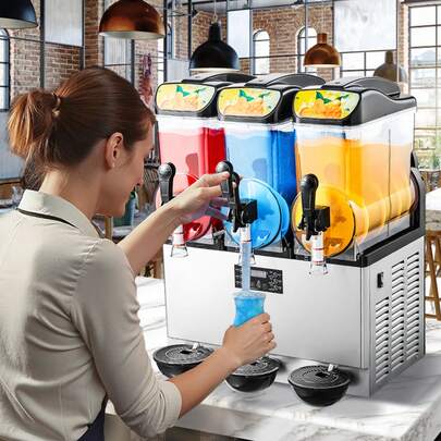 Gewerbliche Slush Eis Maschine 45 L Slushie-Maker mit 3 Tanks, Crushed Ice-Maschine aus Edelstahl für 180 Tassen Margarita und Smoothies, Eis-Slush-Maschine für Zuhause Gastronomie Cafés Bars