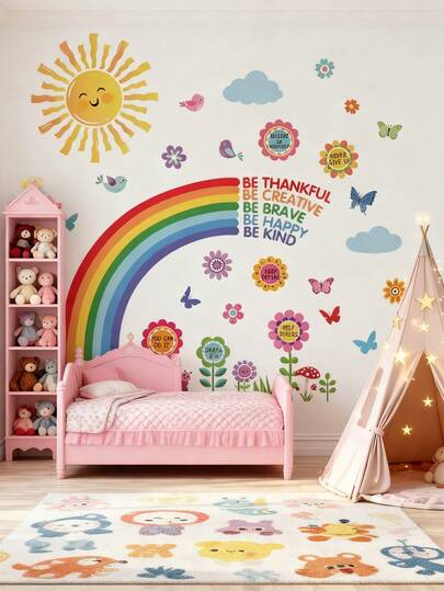 Rainbow Sun & Sea Life & Safari Animal & Colorful Owl Wall Decals, Peel And Stick Wall Art Stickers, Wall Art For Living Room Decor, Baby Nursery Decor, Kids Room Decor, Kids Bedroom, Baby Girl & Boys Room Decor, Room Decor For Girls, Baby Girls & Boys Bedroom Decor Stuff, Pink Cute Room Decor