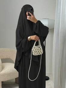 3件組 Khimar+Abaya 柔軟祈禱套裝，長款 Abaya 配對希賈布，休閒外出必備單品（希賈布+洋裝+腰帶） - 彩色 - 查看 28