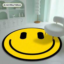 Room Deocr Room Decor Round Carpet, Yellow Happy Face Pattern Print 2D Home Decoration And Commercial Use - Suitable Living Room, Sofa Cushion, Bedside Rug, Outdoor Carpet Malls, Cafes, Etc. Soft And Non-Shedding - 1PC - View 8