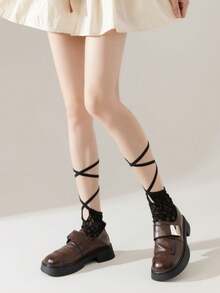 1 đôi tất ren mỏng màu đen/trắng/xám kiểu mới mùa xuân/hè, có quai chéo. - Nhiều màu - Xem 3