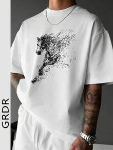 GRDR 男士休闲印花圆领短袖T恤，舒适时尚 - 白色 - 查看 1