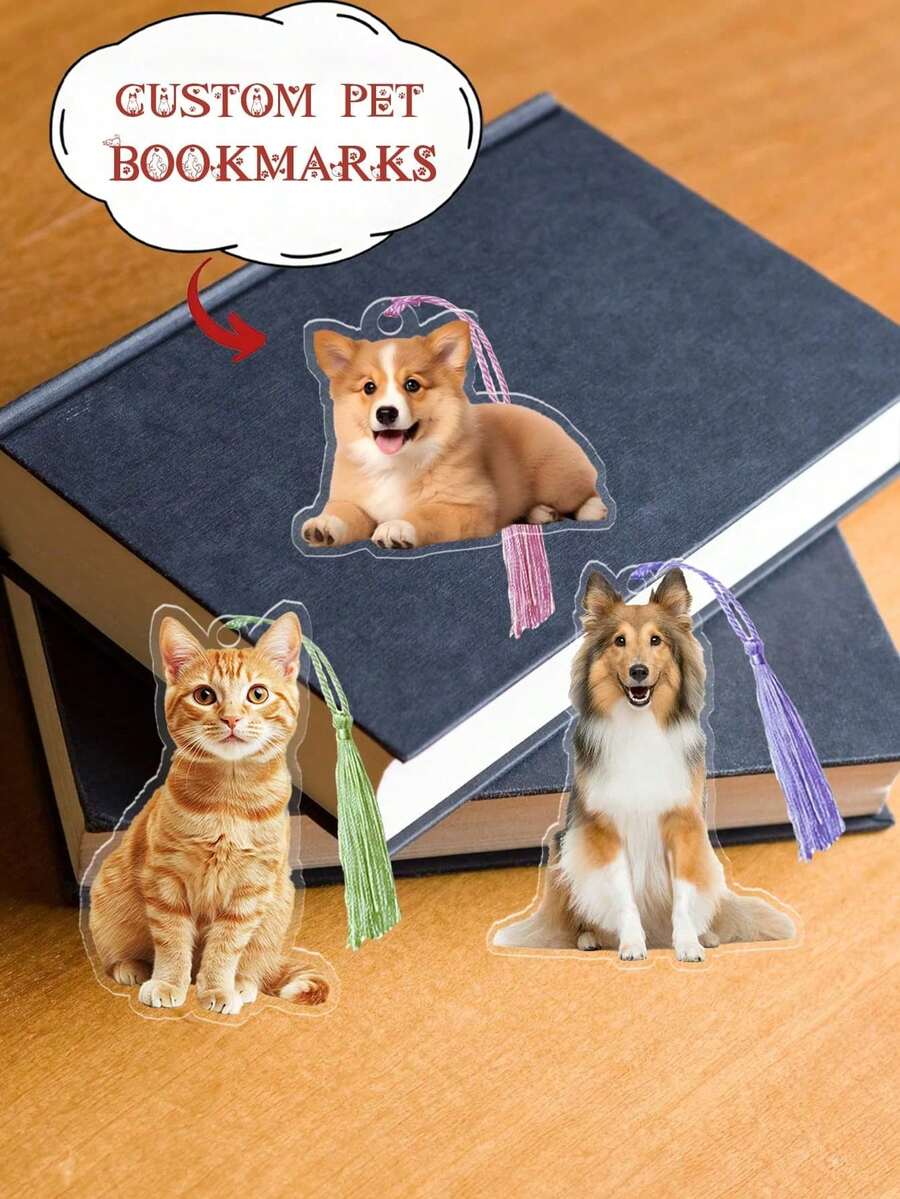 1pc Customized Pet PE Bookmark, Max Length 8cm, Supports Pet Photo Customization With Random Tassel, Also Supports Family, Parents, Couples, Friends, Pets, Anime And Cartoon Image Customization, Perfect Gift For Students, Classmates, Family, Friends Or Couples, Showcases Your Unique Personalized And Special Care. Anti-Friction, Anti-Corrosion - Multicolor - View 1