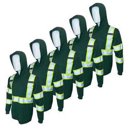 5 PACK SHIRT ST908 High Visibility Hoodie Long Sleeve Safety Shirt With Hoodie Polyester Birdeye Mesh In Various Color