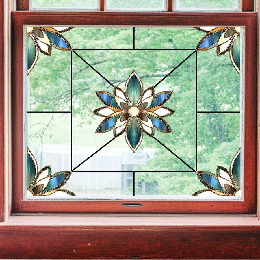 1pc European Retro Static Cling Window Sticker, Luxury Floral Pattern Combination, Glueless Self-Adhesive, Vintage High-End Decor For Glass Windows - Multicolor - View 1