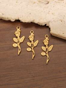 3 chiếc mặt dây chuyền hình hoa hồng mạ vàng 18K bằng thép không gỉ, mặt dây chuyền hình hoa tulip dùng làm phụ kiện trang sức DIY cho nữ, vòng cổ, vòng tay, bông tai. - hoa hồng - Xem 4