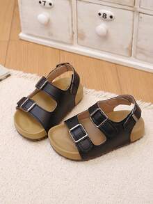 夏季儿童凉鞋，男童软底防滑鞋，女童双扣幼儿沙滩凉鞋 - 黑色 - 查看 2