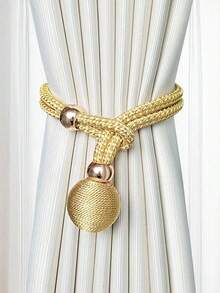 2026 New Boho Aesthetic 2pcs Ball Decor Polyester Curtain Tieback Modern Solid Pom Pom Curtain Strap Tie Gifts For Birthday Graduation - Champagne - 查看 6