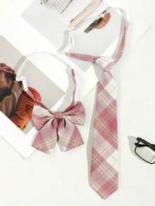 1pc Women's Preppy Style Bowknot Necktie, Suitable For School Uniform, Party, Daily Wear For Dress For Christmas Decor - Plaid Tie - View 6