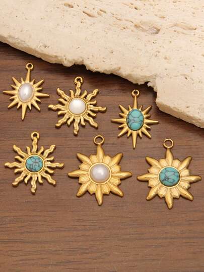 2 mặt dây chuyền hình mặt trời bằng thép không gỉ mạ vàng 18K, đá tự nhiên phong cách Bohemian, dùng để làm trang sức DIY, phụ kiện vòng cổ, vòng tay, bông tai.